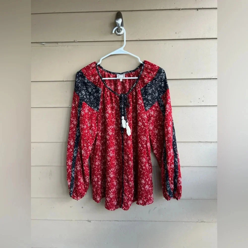 Peasant Top - Long Sleeve, Tassles, Bohemian - Size L